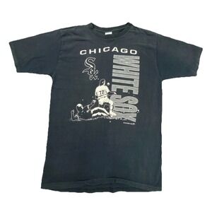 Vintage 1990 Chicago White Sox T-Shirt Mens M Black Artex Baseball MLB Crew Neck
